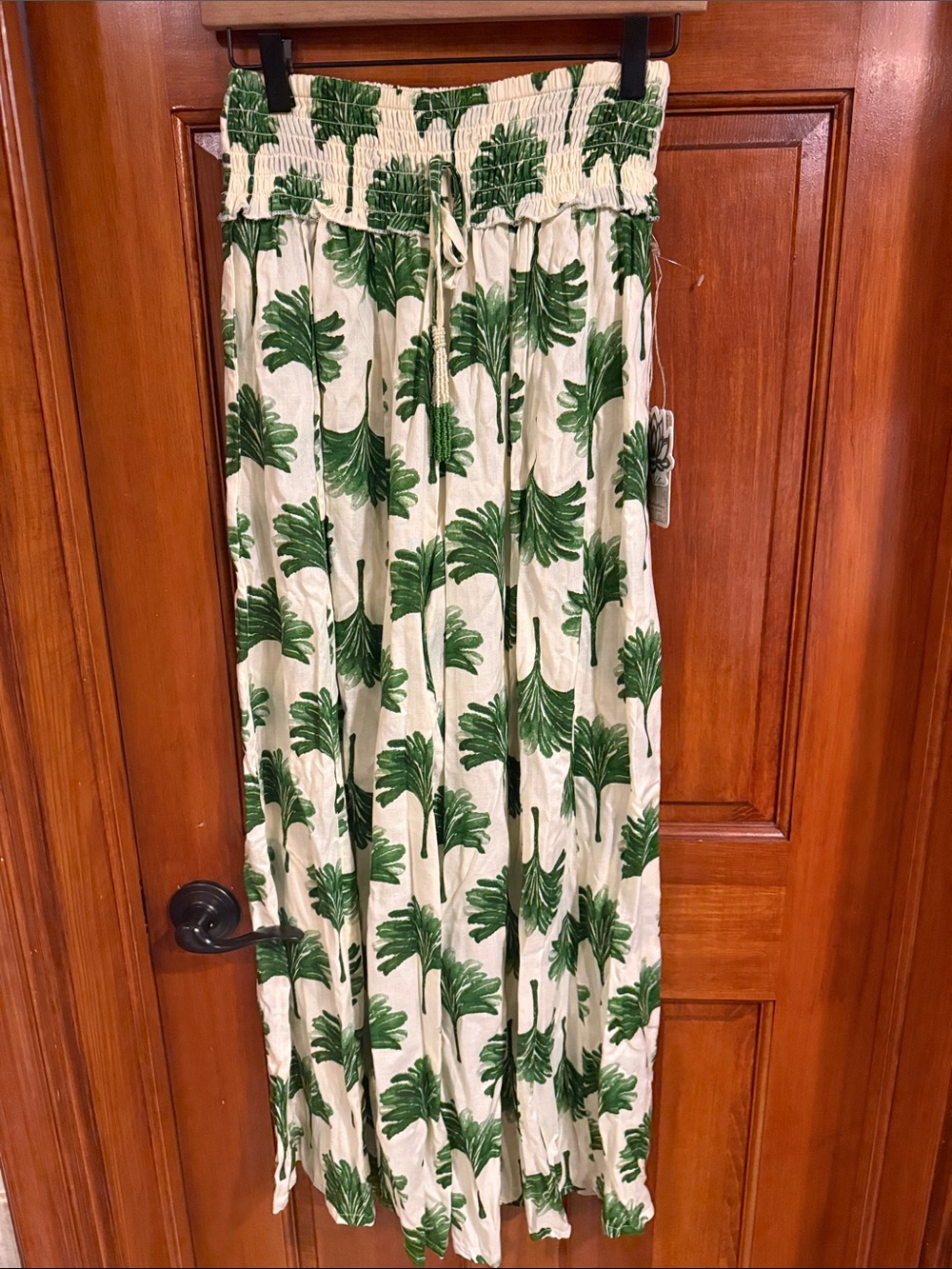 Women’s Cream wide leg pants  with Green Leaf Print